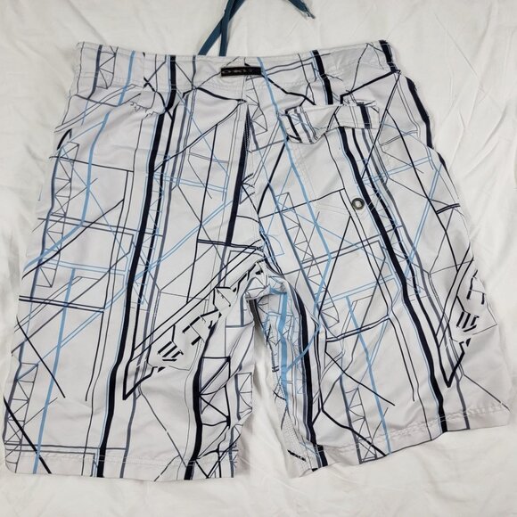 Oakley Silo Mens 38 White Blue Board Shorts Athletic Summer Walking Running - Picture 2 of 14